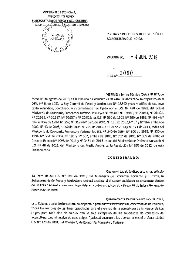 Res. Ex. N° 2060-2019 Rechaza solicitudes de modificación de concesiones de acuicultura que indica.