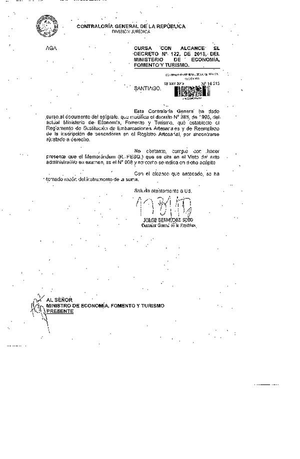 D.S. N° 122-2018 Modifica D.S. N° 388-1995 Reglamento de Sustitución de Embarcaciones y de Reemplzo de la Inscripción de Pescadores en Registro Artesanal (Publicado en Página Web 06-06-2019)(F.D.O. 06-06-2019)