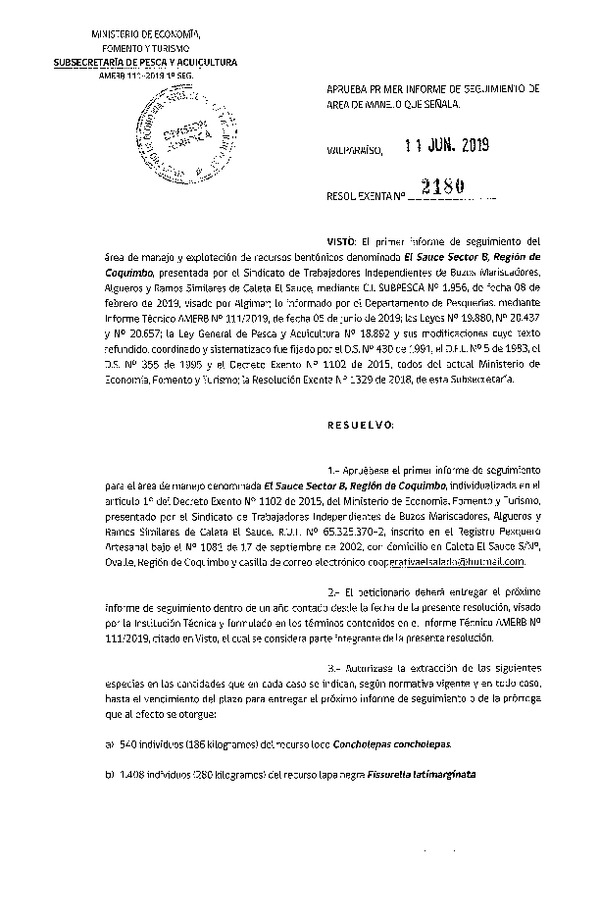 Res. Ex. N° 2180-2019 1° Seguimiento.