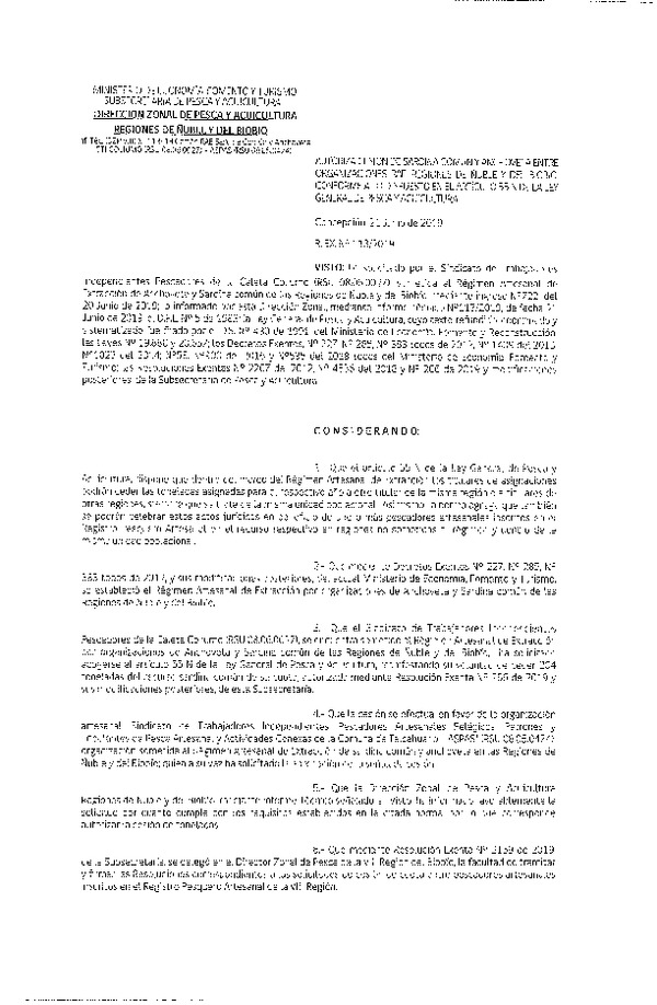 Res. Ex. N° 113-2019 (DZP VIII) Autoriza cesión Anchoveta y sardina común Regiones de Ñuble y del Biobío.