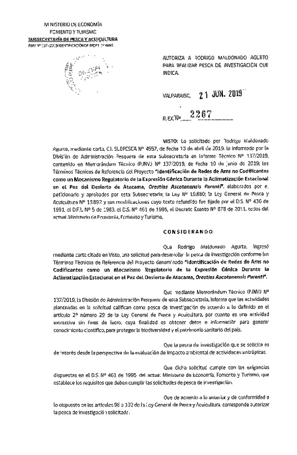 Res. Ex. N° 2267-2019 Identificación de redes de arns no codificantes.