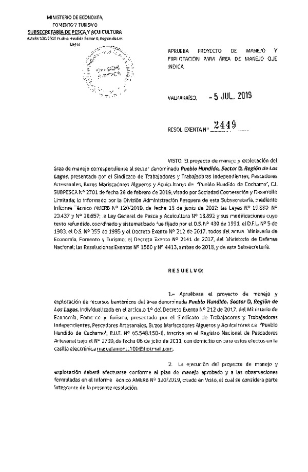 Res. Ex. N° 2449-2019 Plan de Manejo.