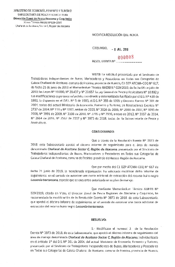 Res. Ex. N° 08-2019 Modifica Res. Ex. N° 3973-2018.