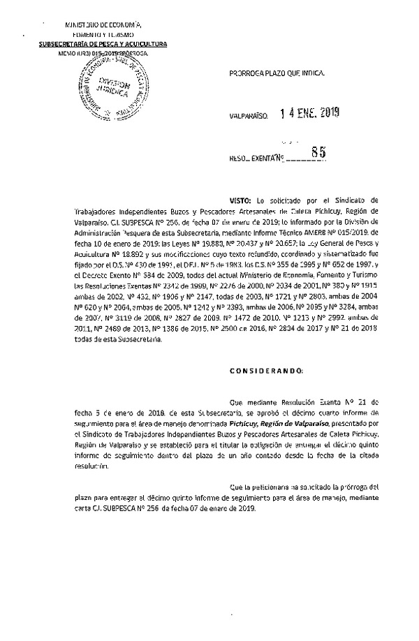 Res. Ex. N° 85-2019 Prorroga 15° Seguimiento.