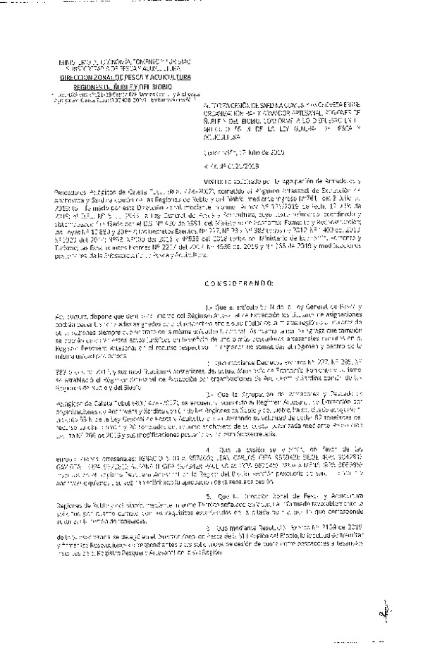 Res. Ex. N° 121-2019 (DZP VIII) Autoriza cesión Anchoveta y sardina común Regiones de Ñuble y del Biobío.