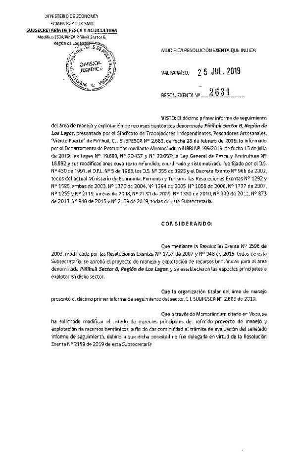 Res. Ex. N° 2631-2019 Modifica Resolución Exenta que indica