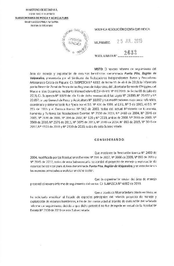 Res. Ex. N° 2632-2019 Modifica Resolución Exenta que indica