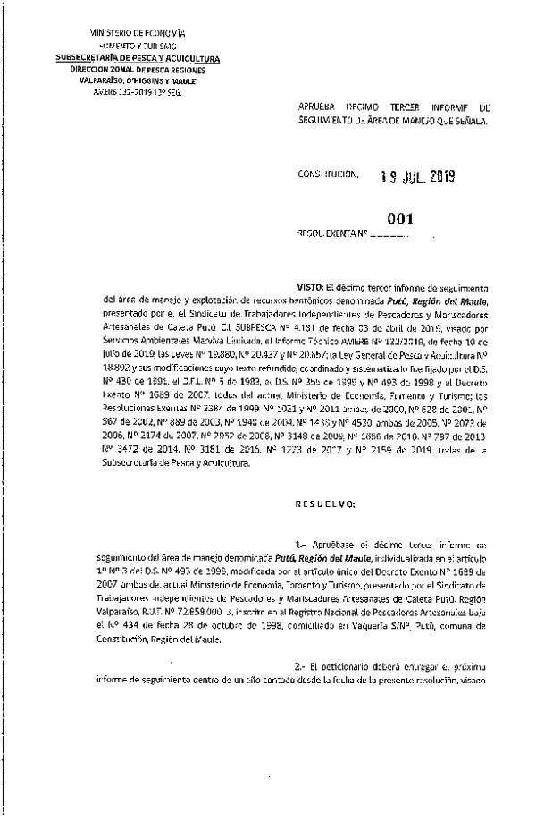 Res. Ex. N° 01-2019 (DZP V-VII) 13° Seguimiento.