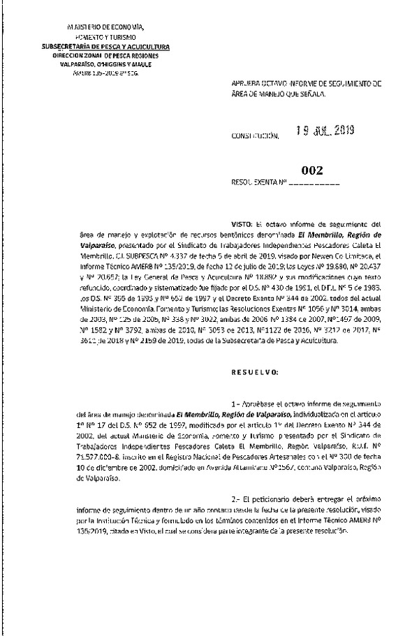 Res. Ex. N° 02-2019 (DZP V-VII) 8° Seguimiento.