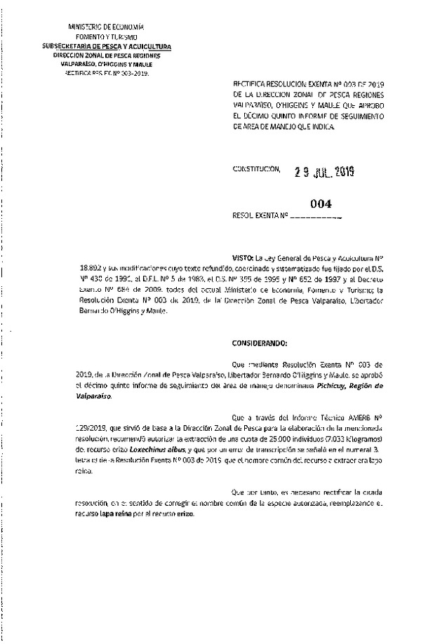 Res. Ex. N° 04-2019 (DZP V-VII) Rectifica Res. Ex. N° 03-2019 (DZP V-VII)