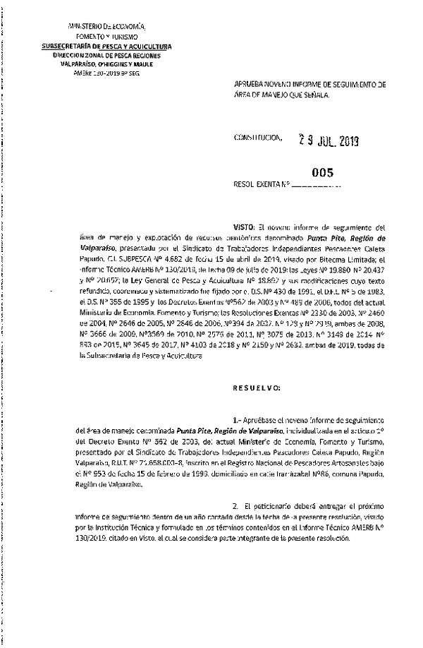 Res. Ex. N° 05-2019 (DZP V-VII) 9° Seguimiento.