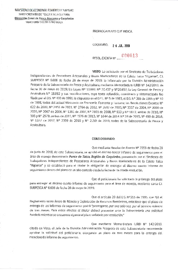 Res. Ex. N° 13-2019 (DZP III-IV) Prorroga 14° Seguimiento.