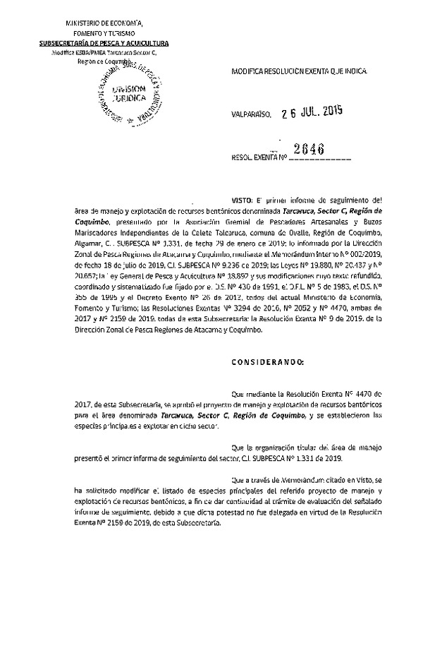 Res. Ex. N° 2646-2019 Modifica Res. Ex. N° 4470-2017.