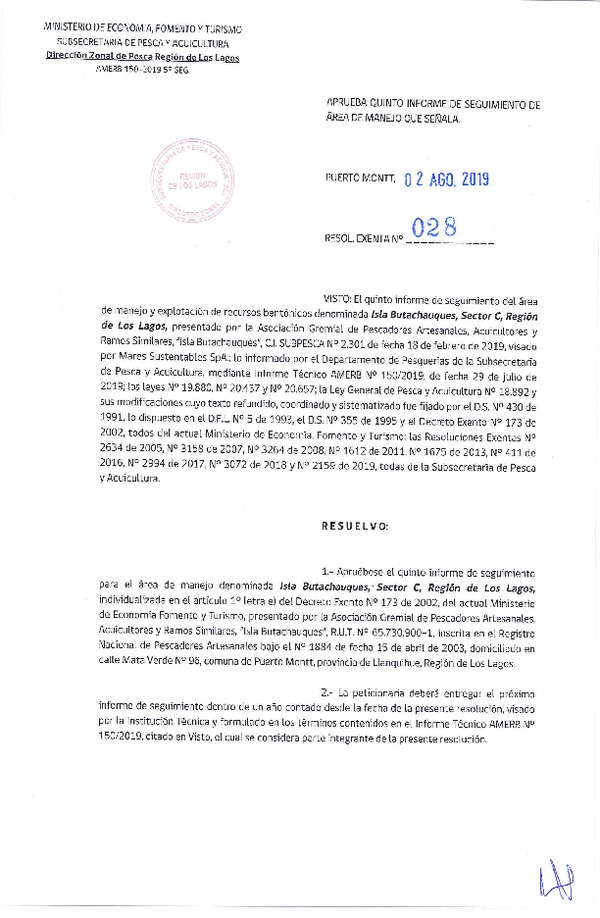 Res. Ex. N° 28-2019 (DZP Región de Los Lagos) 5° Seguimiento.