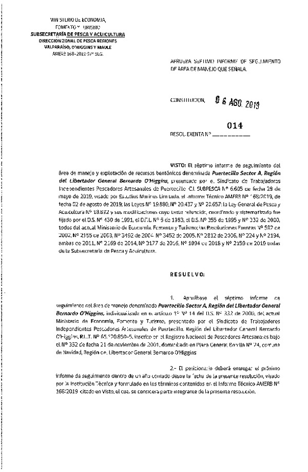 Res. Ex. N° 14-2019 (DZP Valparaíso O'Higgins y del Maule) 7° Seguimiento.