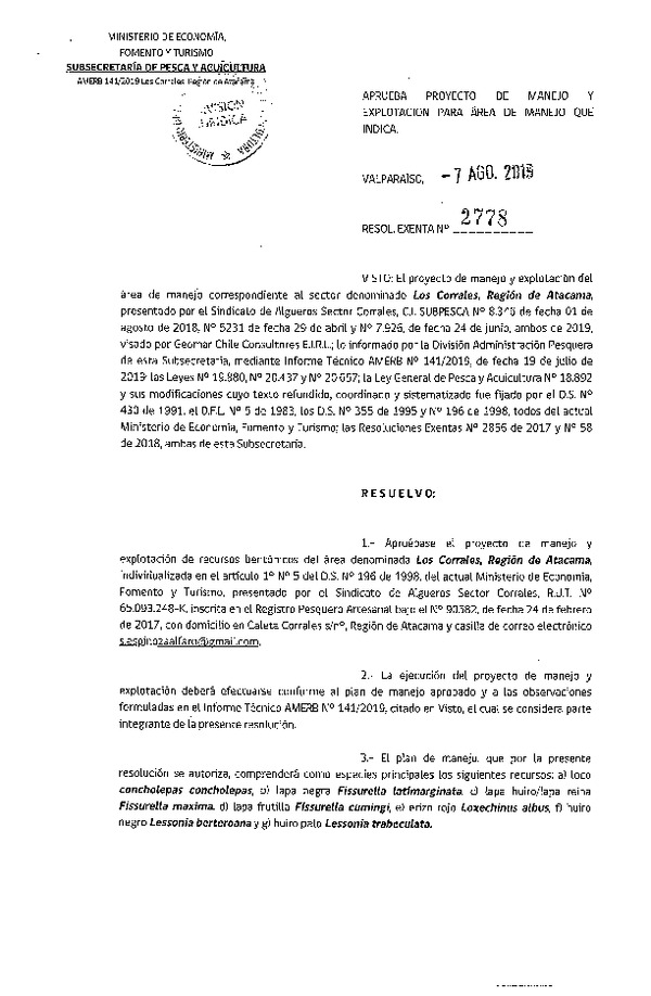 Res. Ex. N° 2778-2019 Plan de manejo.