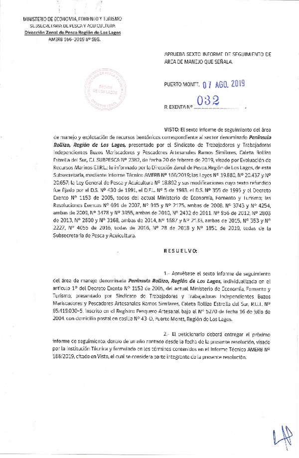 Res. Ex. N° 32-2019 (DZP Región de Los Lagos) 6° Seguimiento.