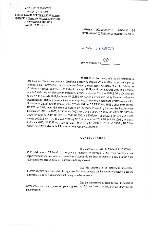 Res. Ex. N° 08-2019 (DZP Regiones de La Araucanía y Los Ríos) 15° Seguimiento.