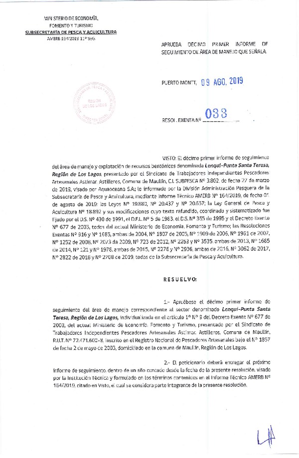 Res. Ex. N° 33-2019 (DZP Región de Los Lagos) 11° Seguimiento.