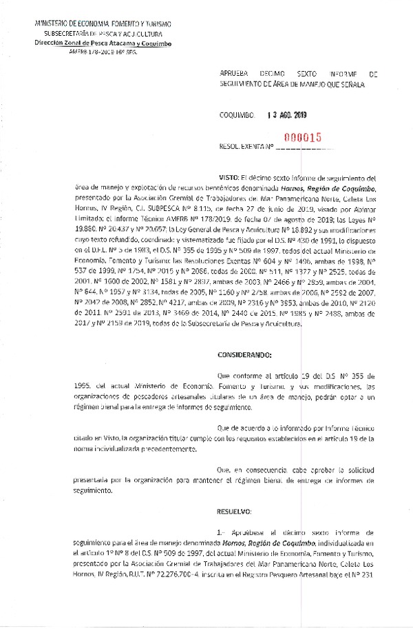 Res. Ex. N° 15-2019 (DZP Regiones de  de Atacama y Coquimbo) 16° Seguimiento.