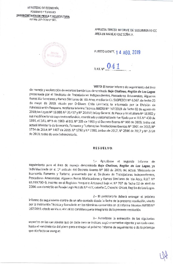 Res. Ex. N° 41-2019 (DZP Región de Los Lagos) 3° Seguimiento.