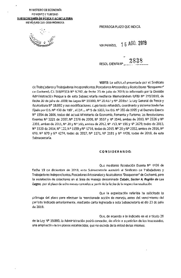 Res. Ex. N° 2838-2019 Prorroga Instalación de Colectores