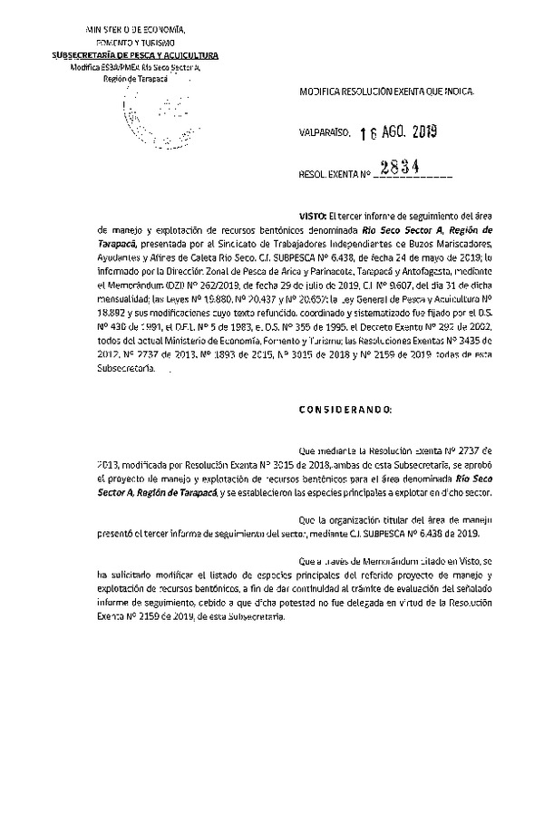 Res. Ex. N° 2834-2019 Modifica Res. Ex. N° 2737-2013.