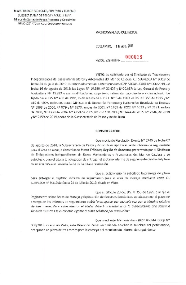 Res. Ex. N° 19-2019 (DZP Atacama y Coquimbo) Prorroga 7° Seguimiento.