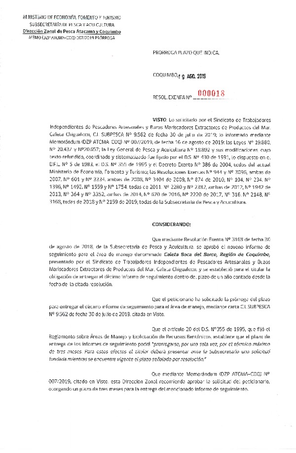 Res. Ex. N° 18-2019 (DZP Atacama y Coquimbo) Prorroga 10° Seguimiento.