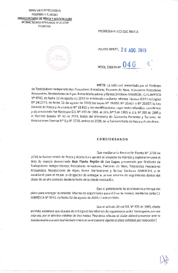 Res. Ex. N° 46-2019 (DZP Los Lagos) Prorroga 1° Seguimiento.