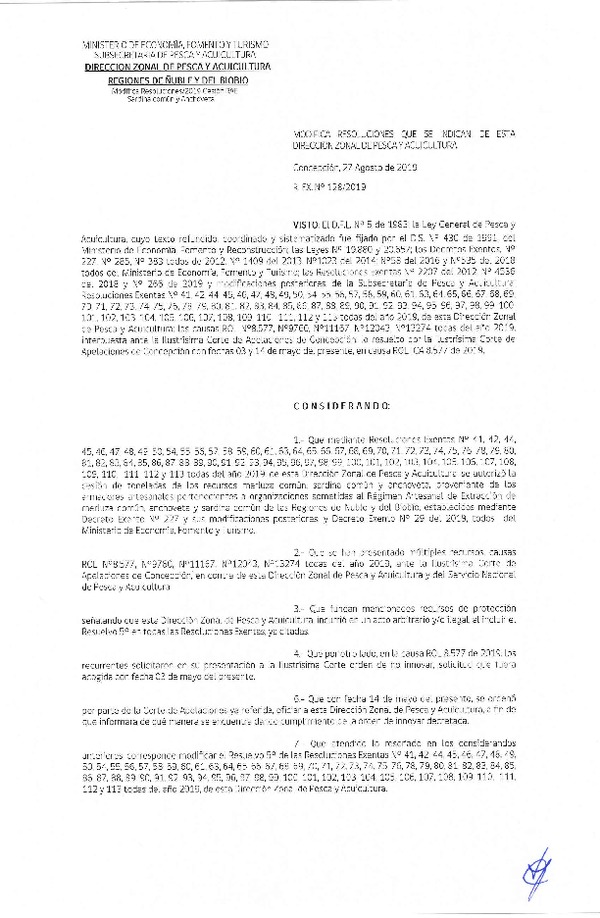 Res. Ex. N° 128-2019 (DZP VIII) Modifica Resoluciones que Indica.