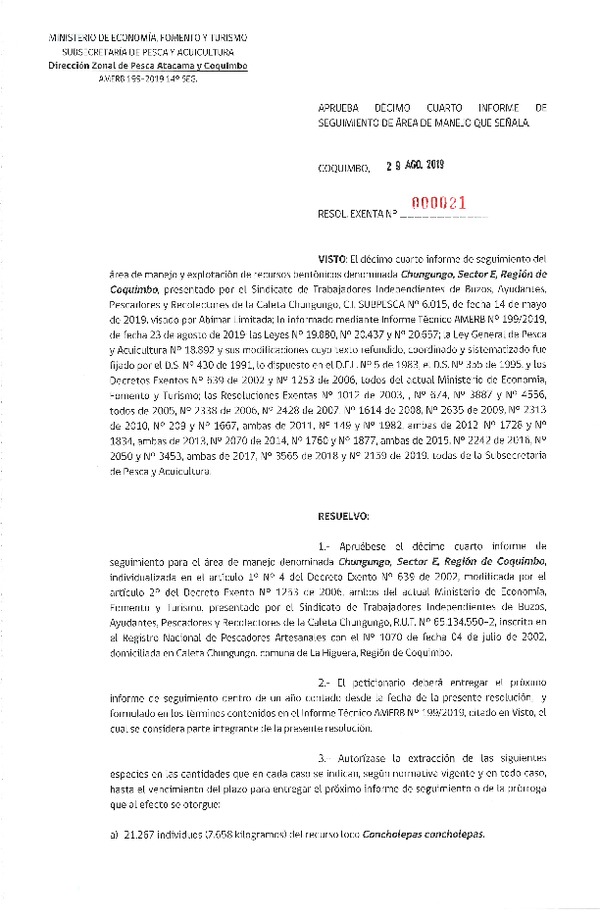 Res. Ex. N° 21-2019 (DZP Atacama y Coquimbo) 14° Seguimiento.