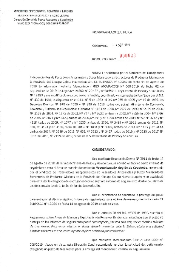 Res. Ex. N° 23-2019 (DZP Atacama y Coquimbo) Prorroga 17° Seguimiento.