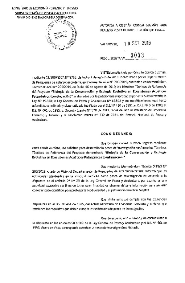 Res. Ex. N° 3033-2019 Biología de la conservación y ecología evolutiva.