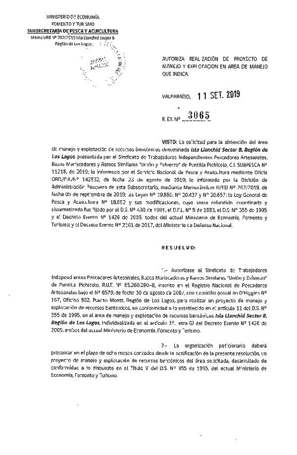 Res. Ex. N° 3065-2019 Proyecto de Manejo.