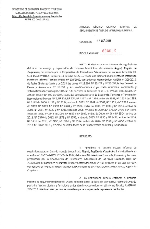 Res. Ex. N° 28-2019 /DZP Atacama y Coquimbo) 18° Seguimiento.