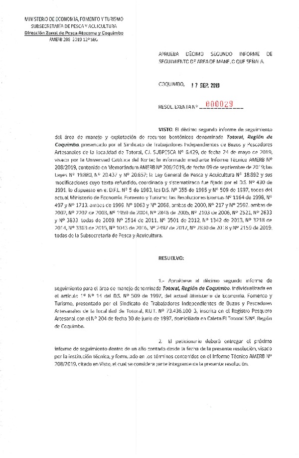 Res. Ex. N° 29-2019 (DZP Atacama y Coquimbo) 12° Seguimiento.