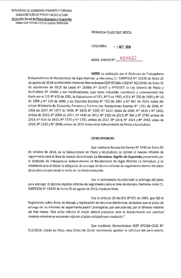 Res. Ex. N° 32-2019 (DZP Atacama y Coquimbo) Prorroga 10° Seguimiento.