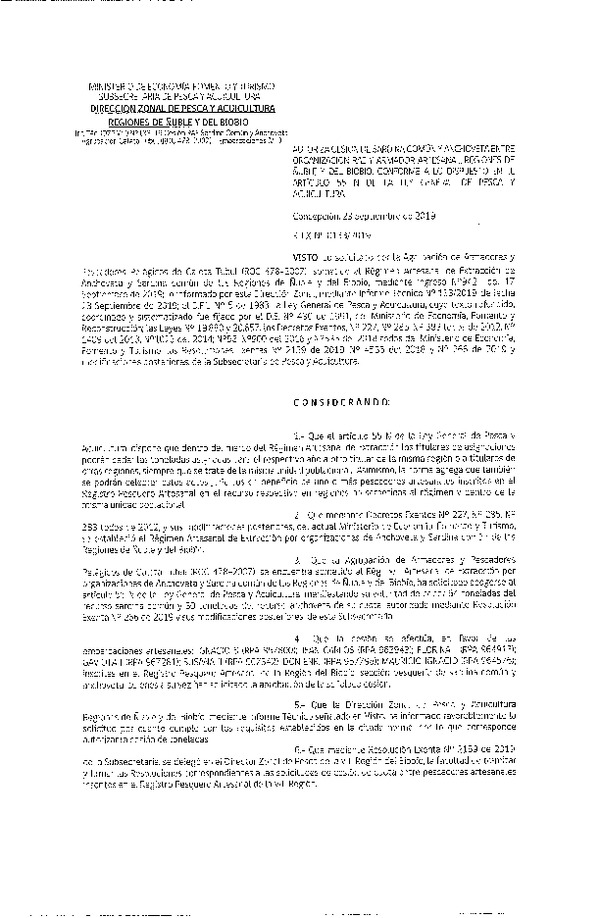Res. Ex. N° 133-2019 (DZP VIII) Autoriza cesión Anchoveta y sardina común Regiones de Ñuble y del Biobío.
