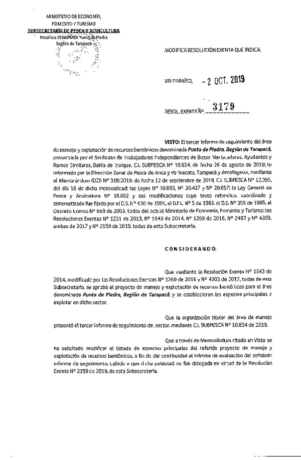 Res. Ex. N° 3179-2019 Modifica Res. Ex. N° 3179-2019.