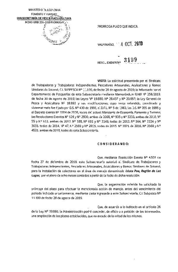 Res. Ex. N° 3199-2019 Prorroga Acción de Manejo.