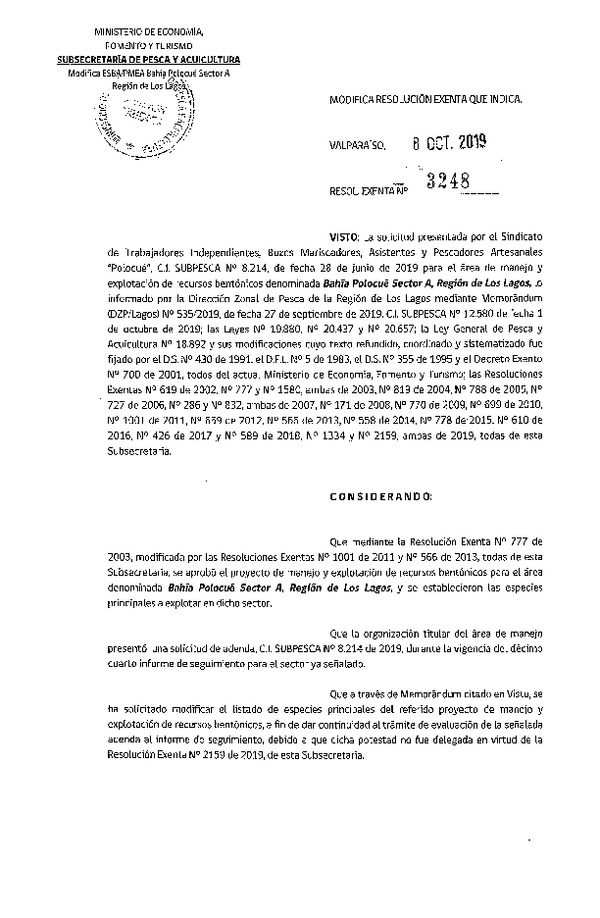 Res. Ex. N° 3248-2019 Modifica Plan de Manejo.