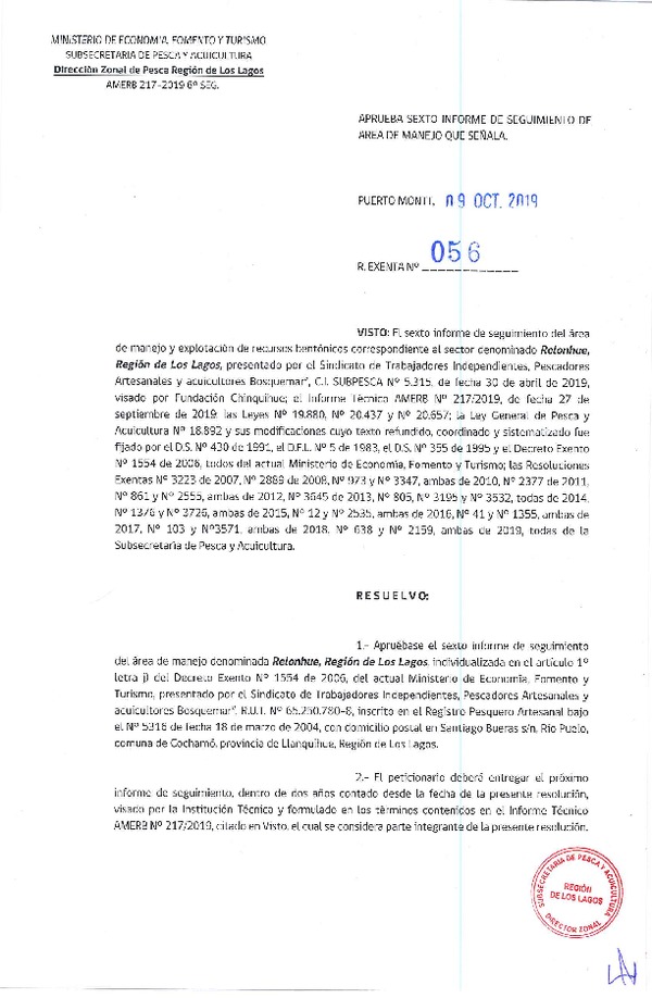 Res. Ex. N° 56-2019 (DZP Región de Los Ríos) 6° Seguimiento.