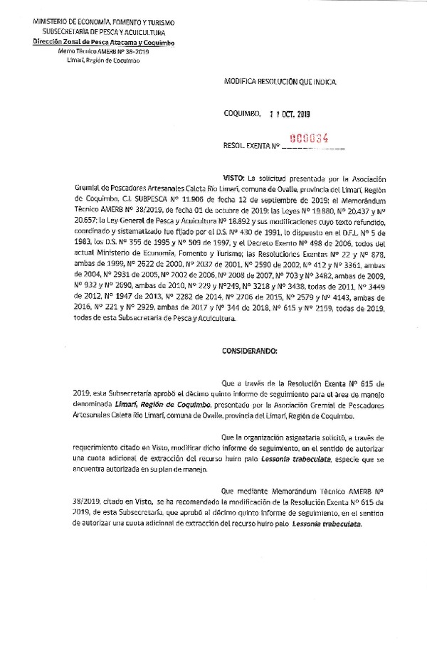 Res. Ex. N° 34-2019 (DZP Atacama y Coquimbo) Modifica 15° Seguimiento.