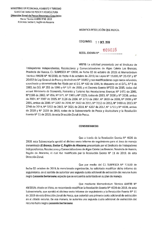 Res. Ex. N° 35-2019 (DZP Atacama y Coquimbo) Modifica 16° Seguimiento.