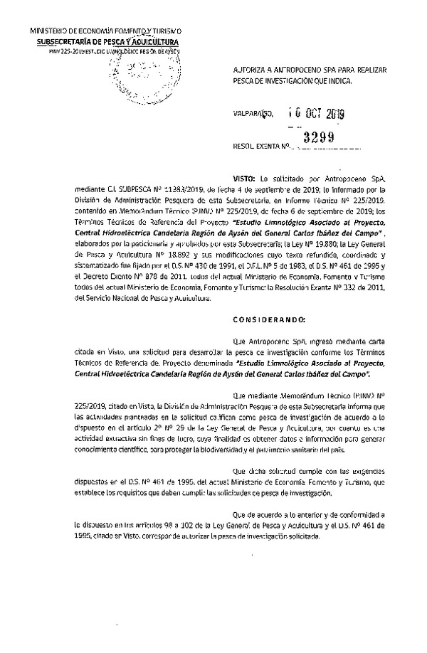 Res. Ex. N° 3299-2019 Estudio limnológico, Región de Aysén.