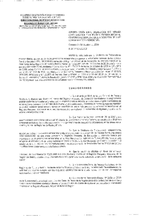 Res. Ex. N° 142-2019 (DZP VIII) Autoriza cesión Merluza común Región del Biobío.