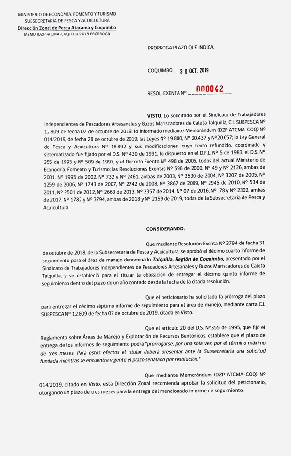 Res. Ex. N° 42-2019 (DZP Atacama y Coquimbo) Prorroga 15° Seguimiento.