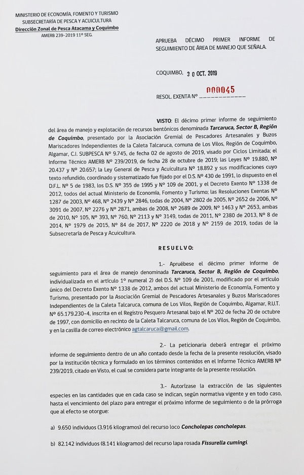 Res. Ex. N° 45-2019 (DZP Atacama y Coquimbo) 11° Seguimiento.