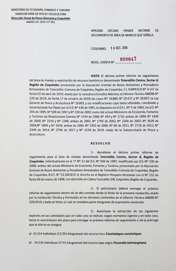 Res. Ex. N° 47-2019 (DZP Atacama y Coquimbo) 11° Seguimiento.